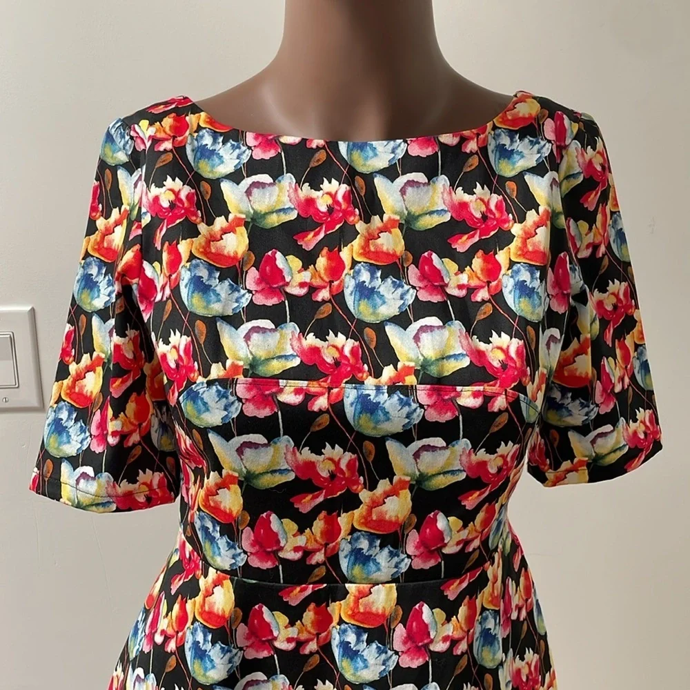 Amie Scott The Wicked Witch Dress Floral Shortsleeves Pocket Vintage Small S New - Picture 2 of 11